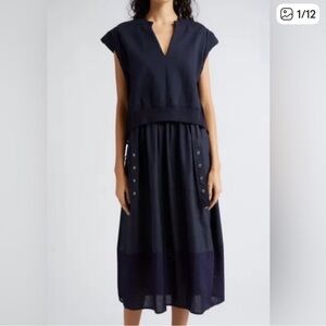 3.1 Phillip Lim Navy Combo Tiered Sweatshirt Midi Dress